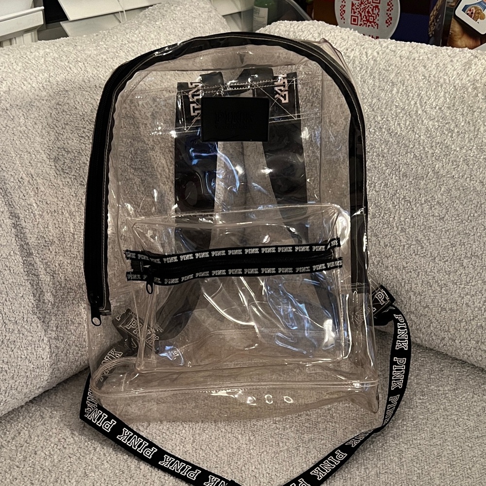 PINK Victoria's Secret Transparent Backpack with Black Details